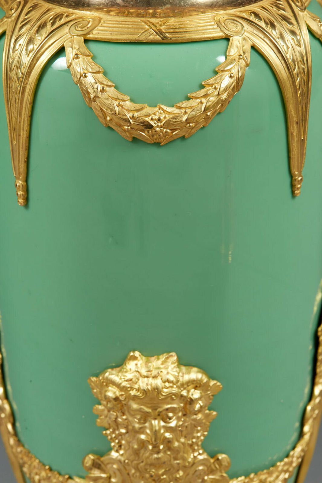 Pair Of Late 19th Century Jade Green Opaline And Gilded Brass Vases photo vintage