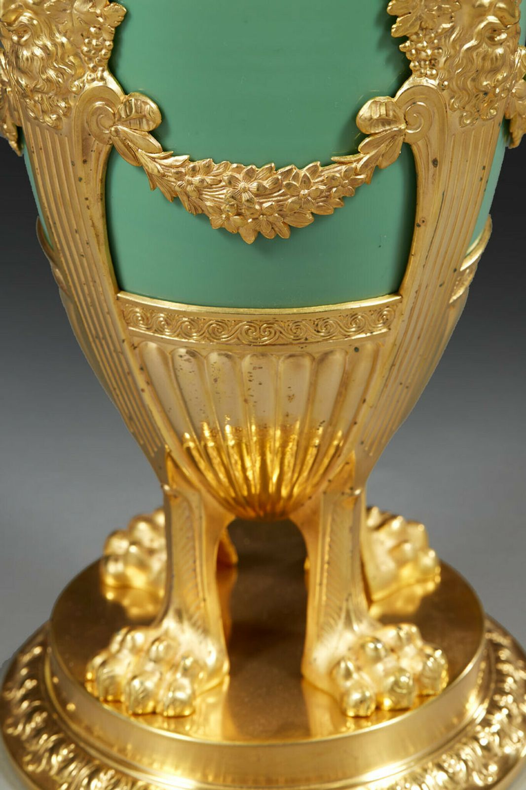 photo for sale Pair Of Late 19th Century Jade Green Opaline And Gilded Brass Vases