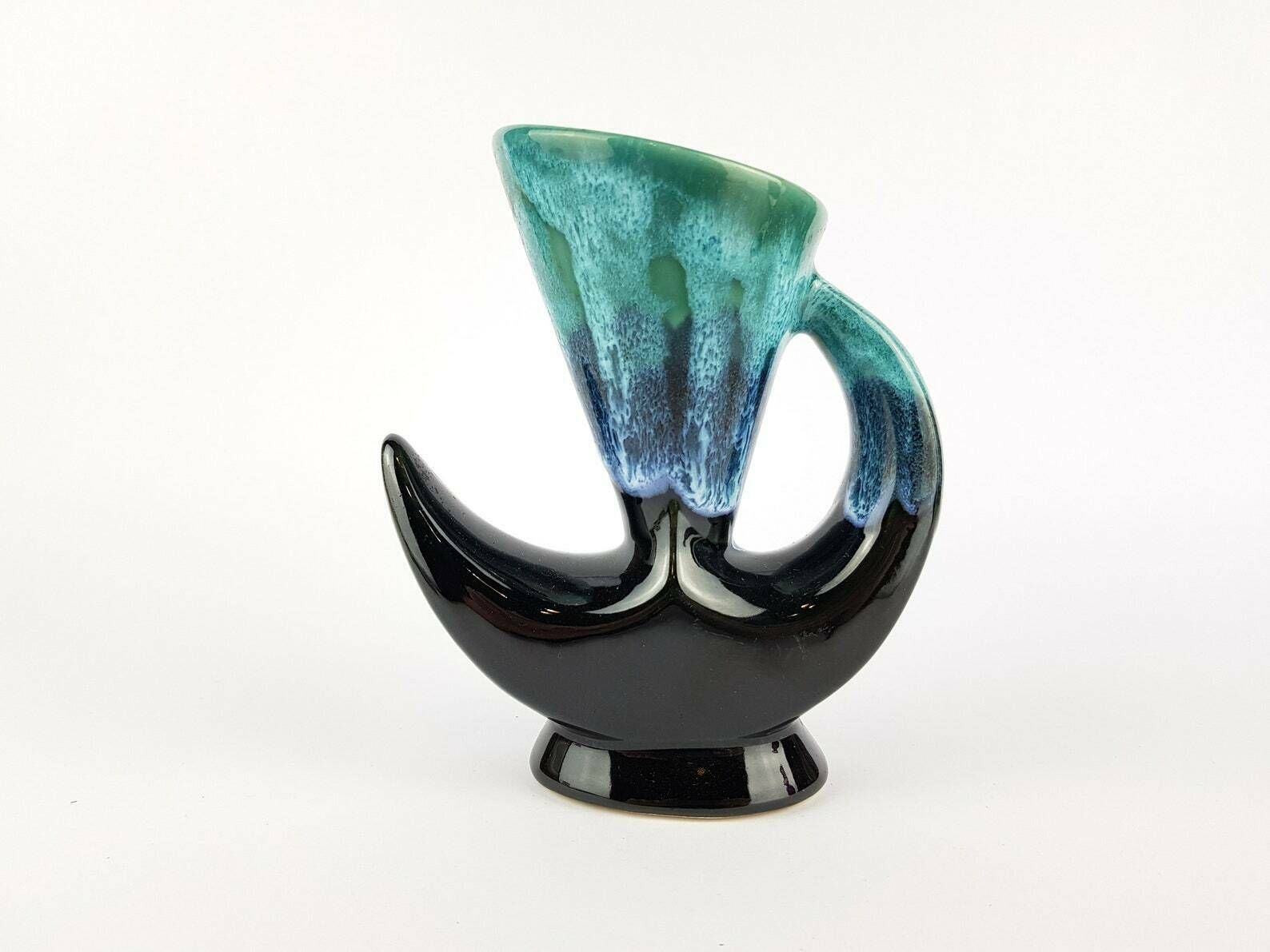 Vintage Blue And Black Fat Lava French Pottery Vase 1960s