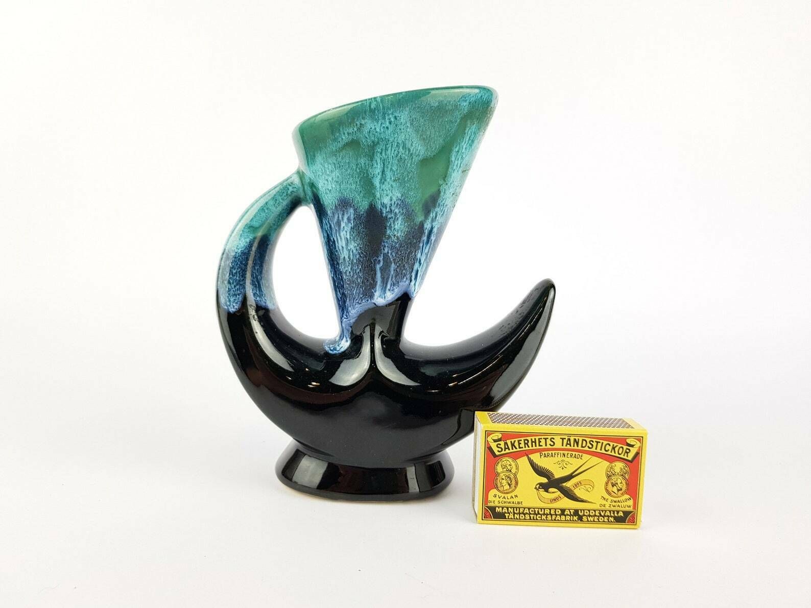 Vintage Blue And Black Fat Lava French Pottery Vase 1960s photo furniture