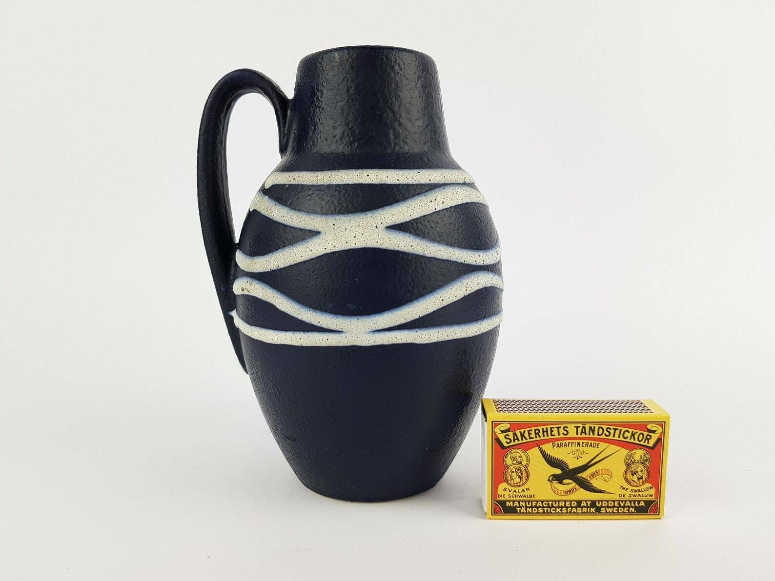 Vintage Scheurich Keramik Blue Vase With White Fat Lava 414 16 West German Pottery 1970s photo furniture