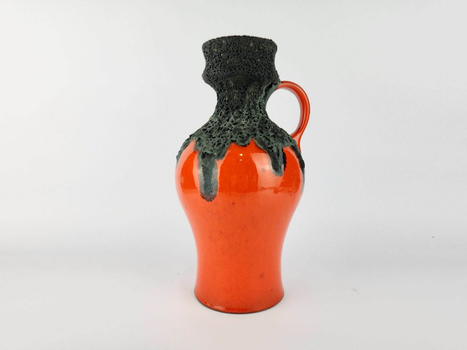 Vintage Roth Keramik Orange Vase With Black Fat Lava Glaze 107 30, West German Pottery 1970s