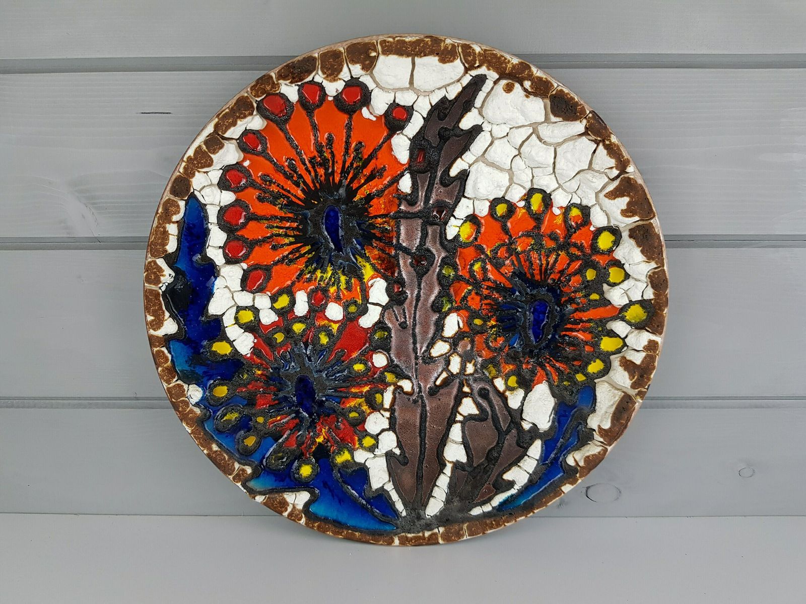 Xxl Marei Keramik (Majolikafabrik Rheinbach) Wall Plate Floral Decor West German Pottery 1970s