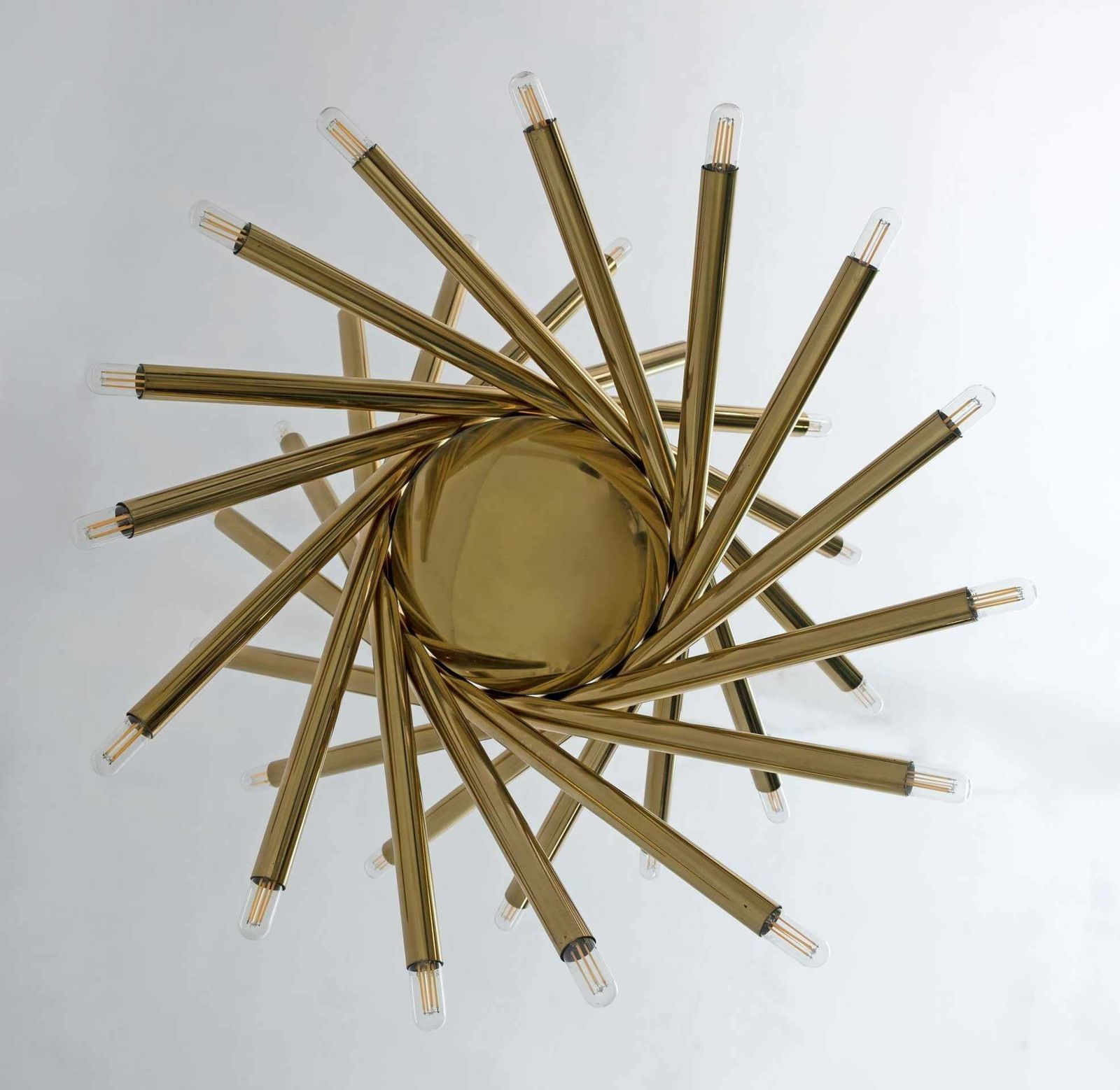 Stilnovo Mid Century Modern Italian 30 Light Brass Chandelier, 1960s, Rare photo furniture