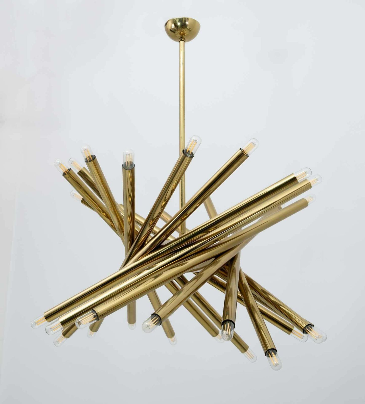 Stilnovo Mid Century Modern Italian 30 Light Brass Chandelier, 1960s, Rare photo buy