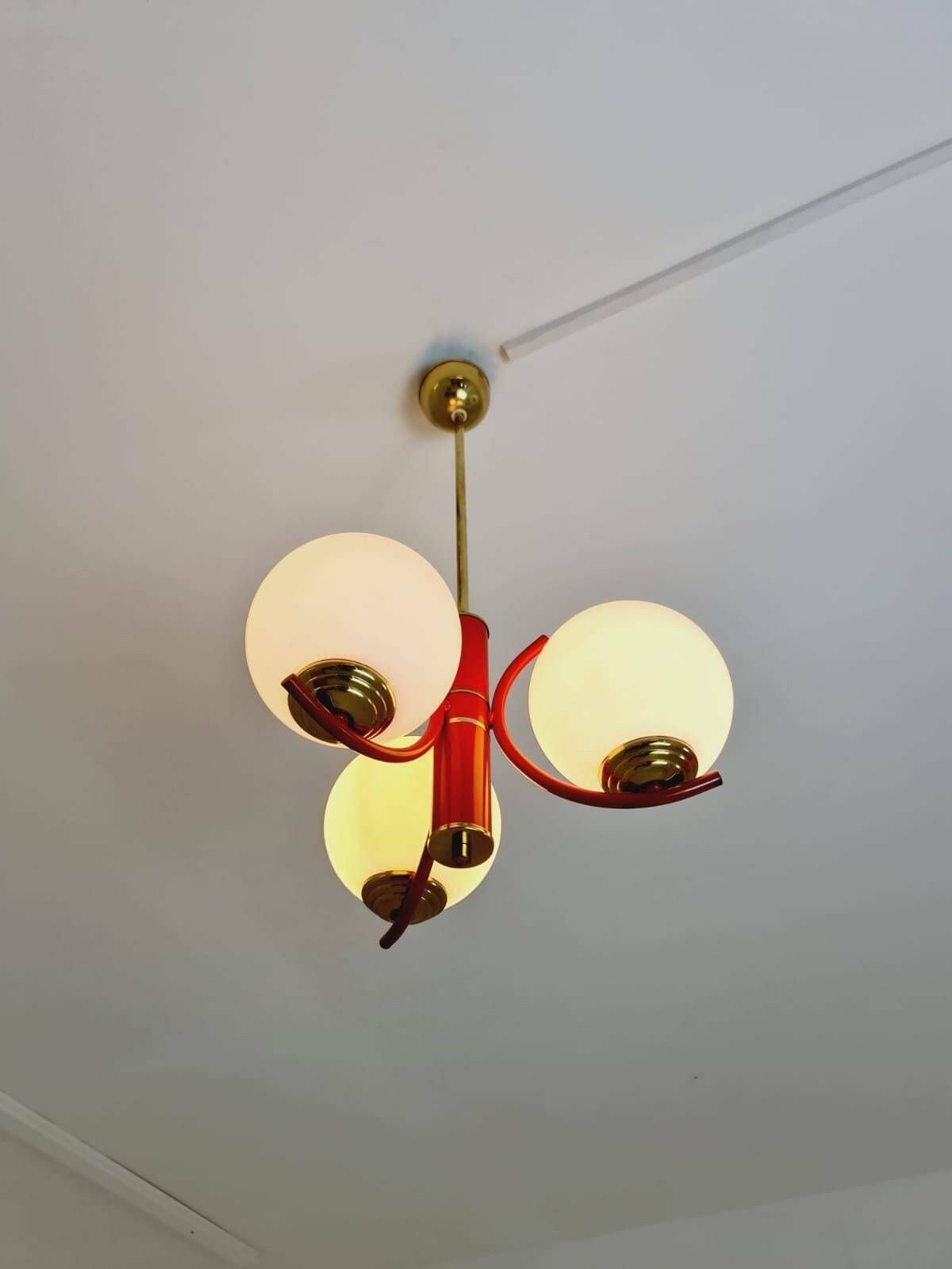 Space Age Ceiling Lamp/ Pendant Lamp By Richard Essig Sputnik Atom, Red And White 1970s photo for sale