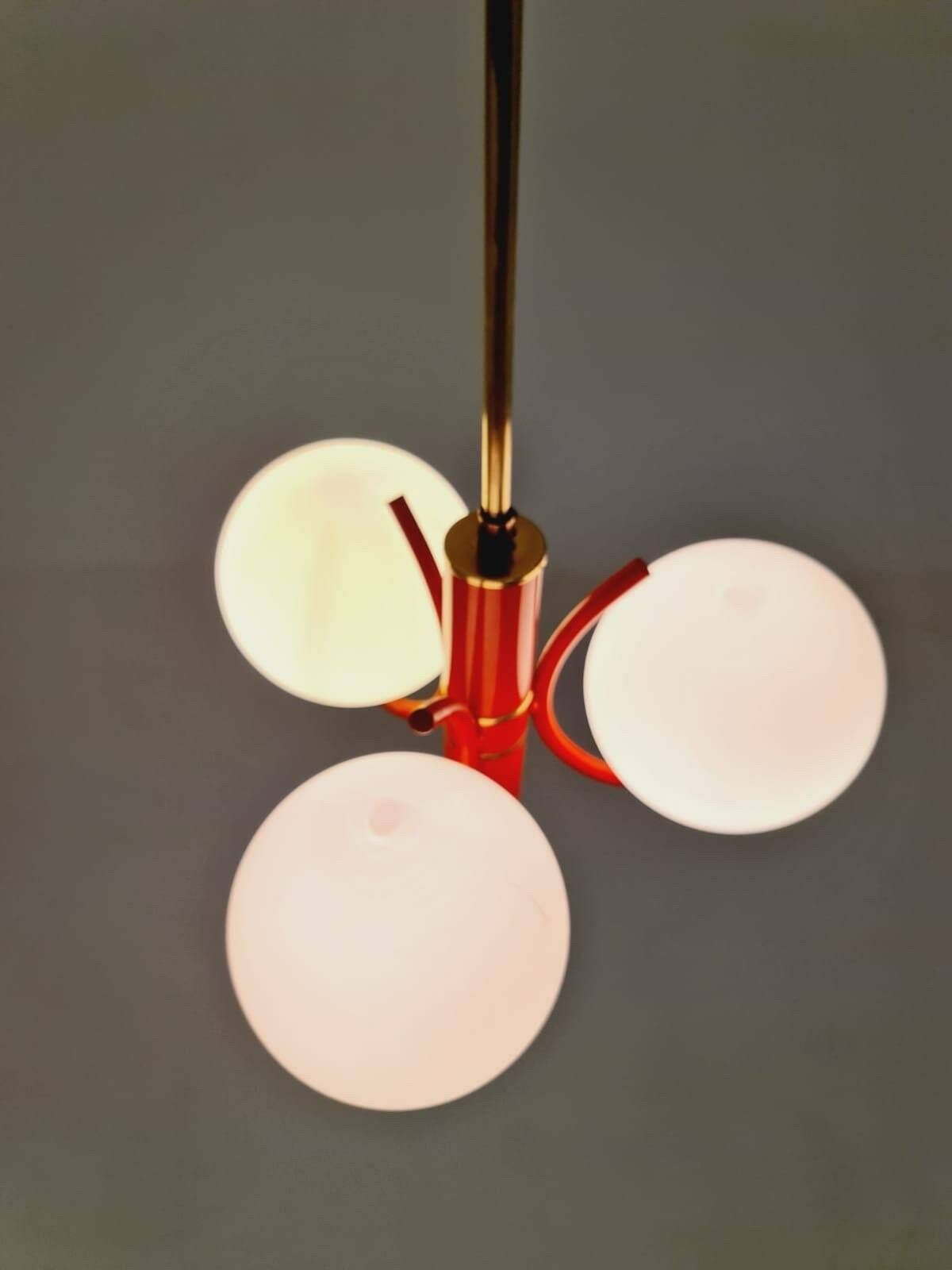 Space Age Ceiling Lamp/ Pendant Lamp By Richard Essig Sputnik Atom, Red And White 1970s photo buy