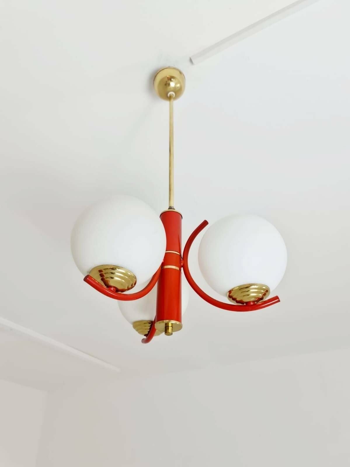 photo furniture Space Age Ceiling Lamp/ Pendant Lamp By Richard Essig Sputnik Atom, Red And White 1970s