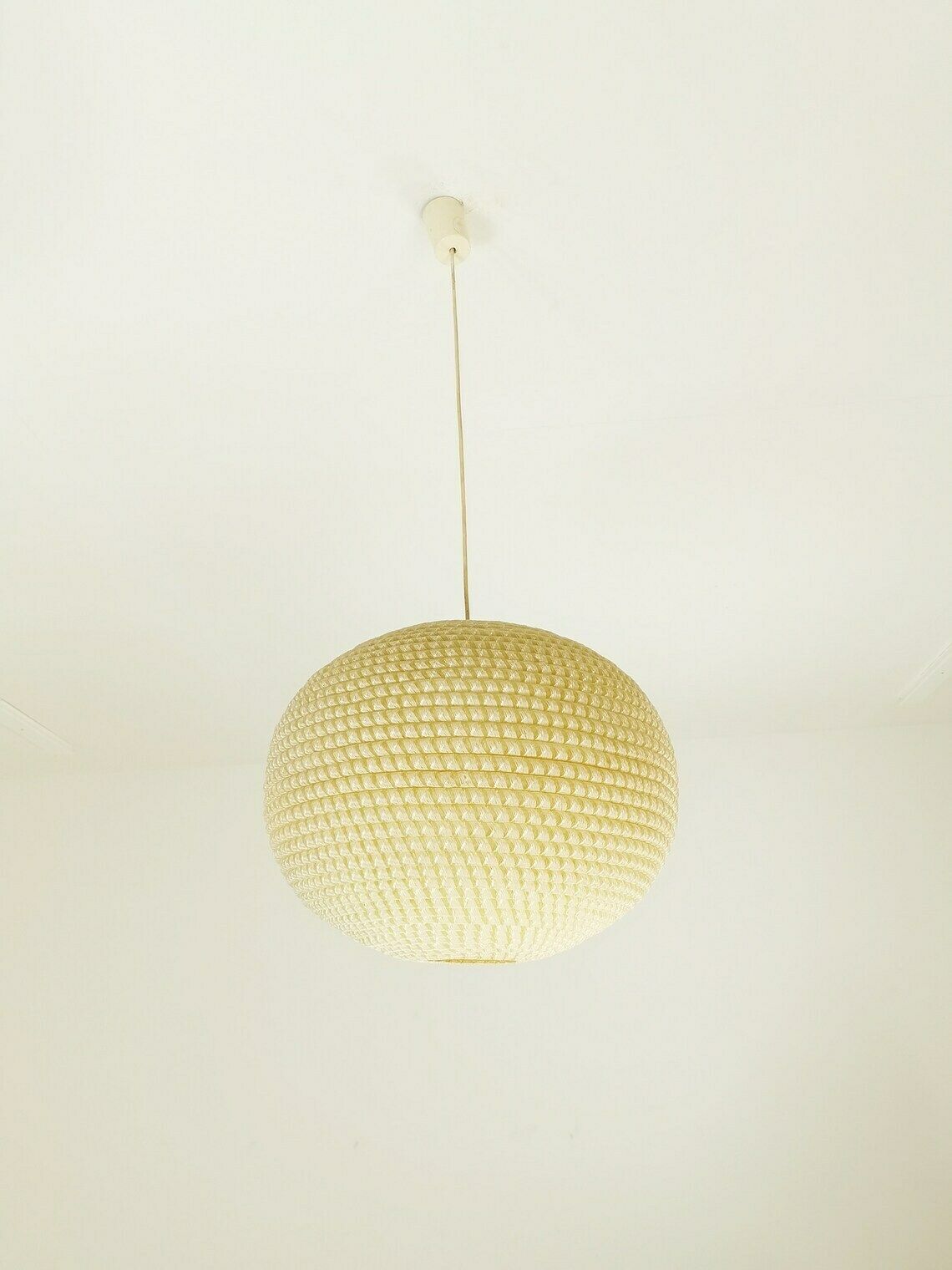 Mid Century, Large Temde Hanging Lamp From The 1960s   With Synthetic Fiber Shade photo Lighting