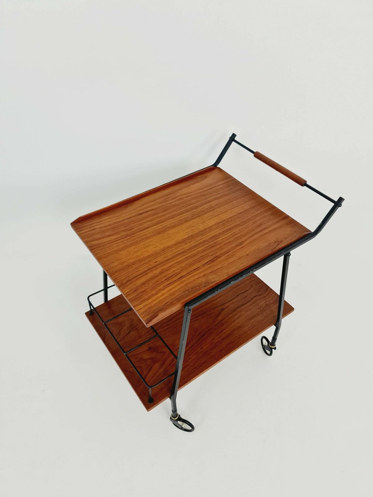 Vintage German Mid Century Trolley Bar Cart In Teak & Metal, 1960s photo furniture