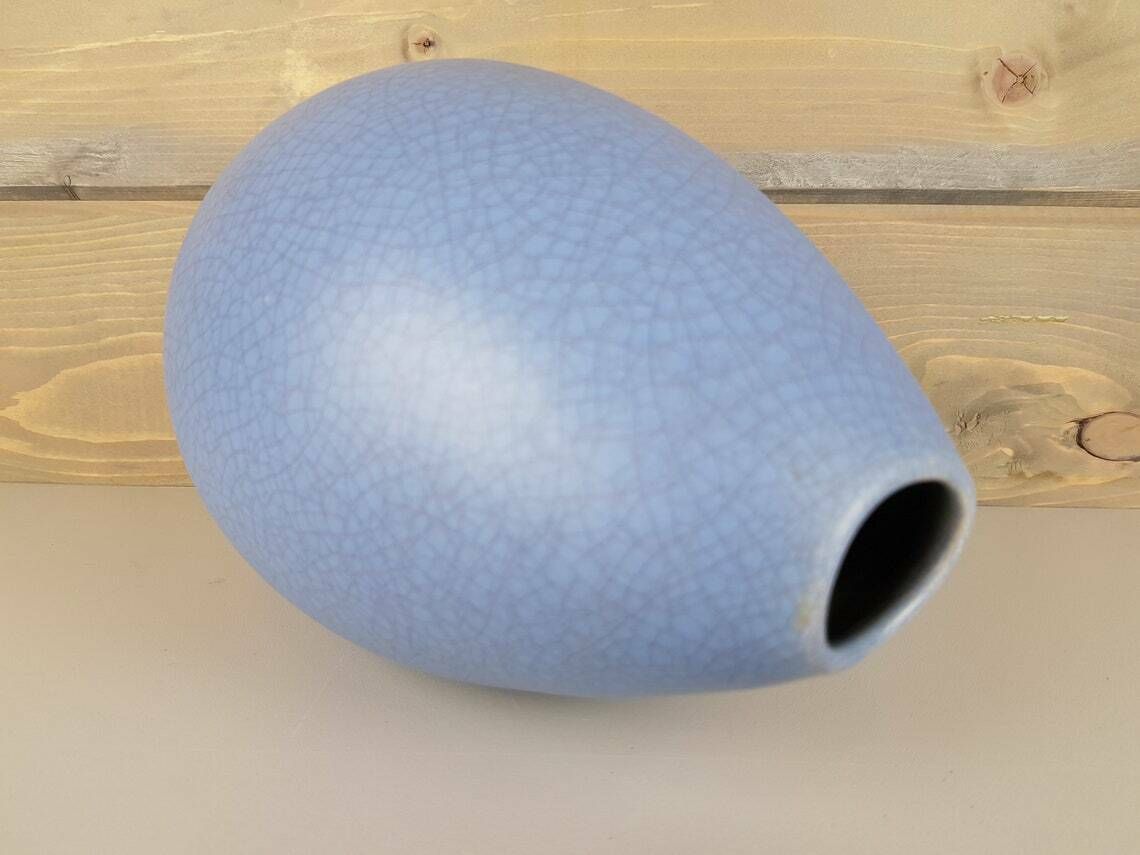 Vintage Ernst Loesche Blue Studio Art Pottery Vase Fat Lava Era West German Pottery 1950s photo for sale