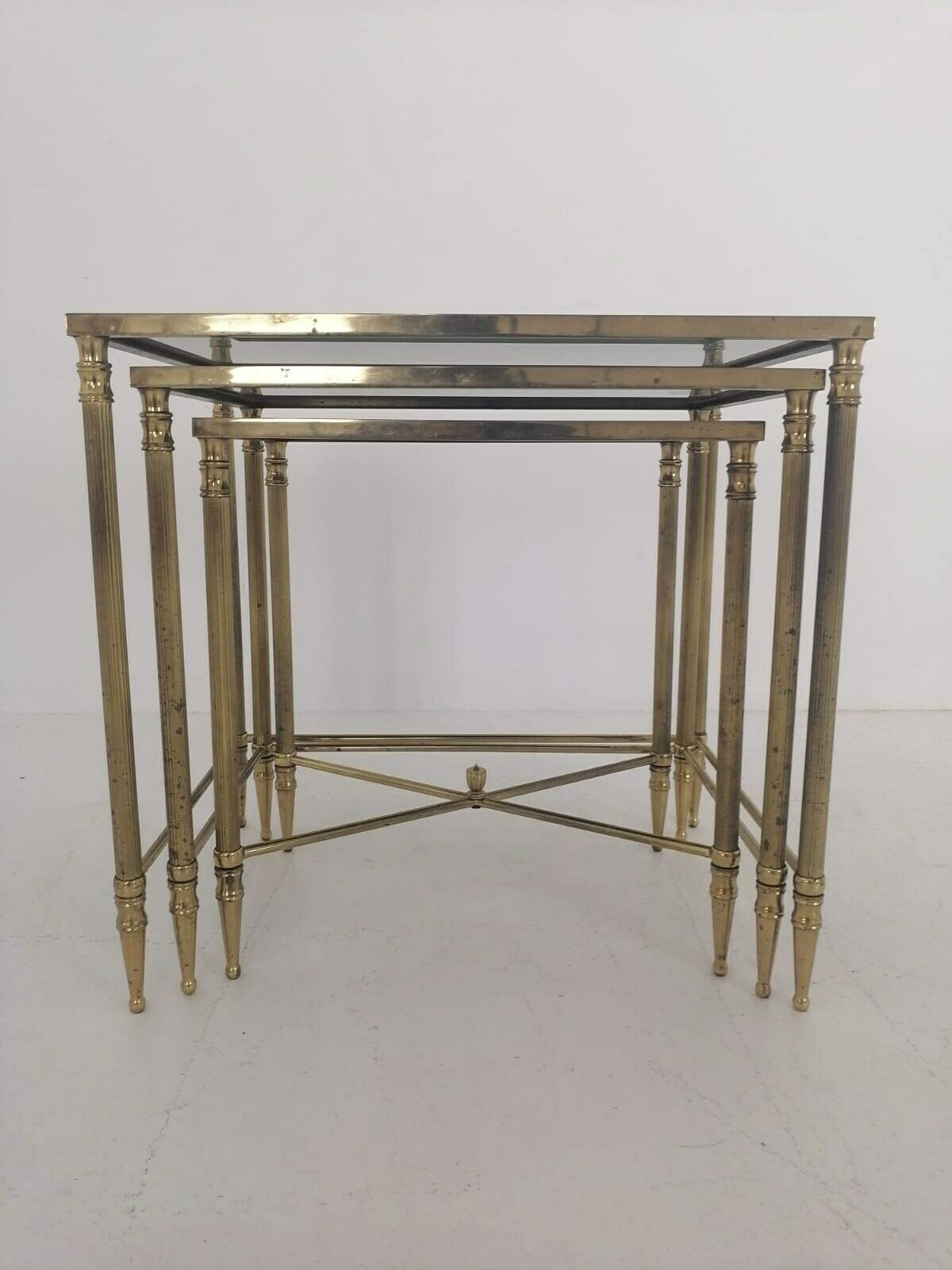 Nest Of Three Vintage Brass Tables 1950s Made In France photo Furniture