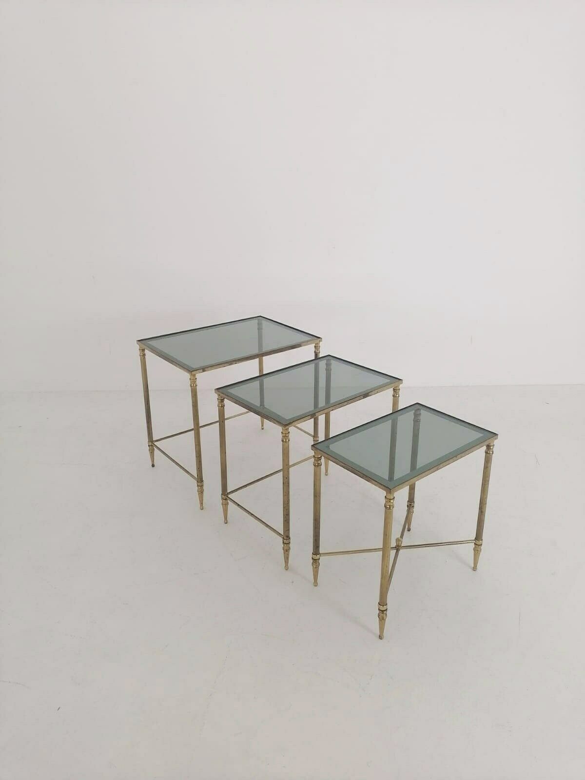 Nest Of Three Vintage Brass Tables 1950s Made In France photo vinterior