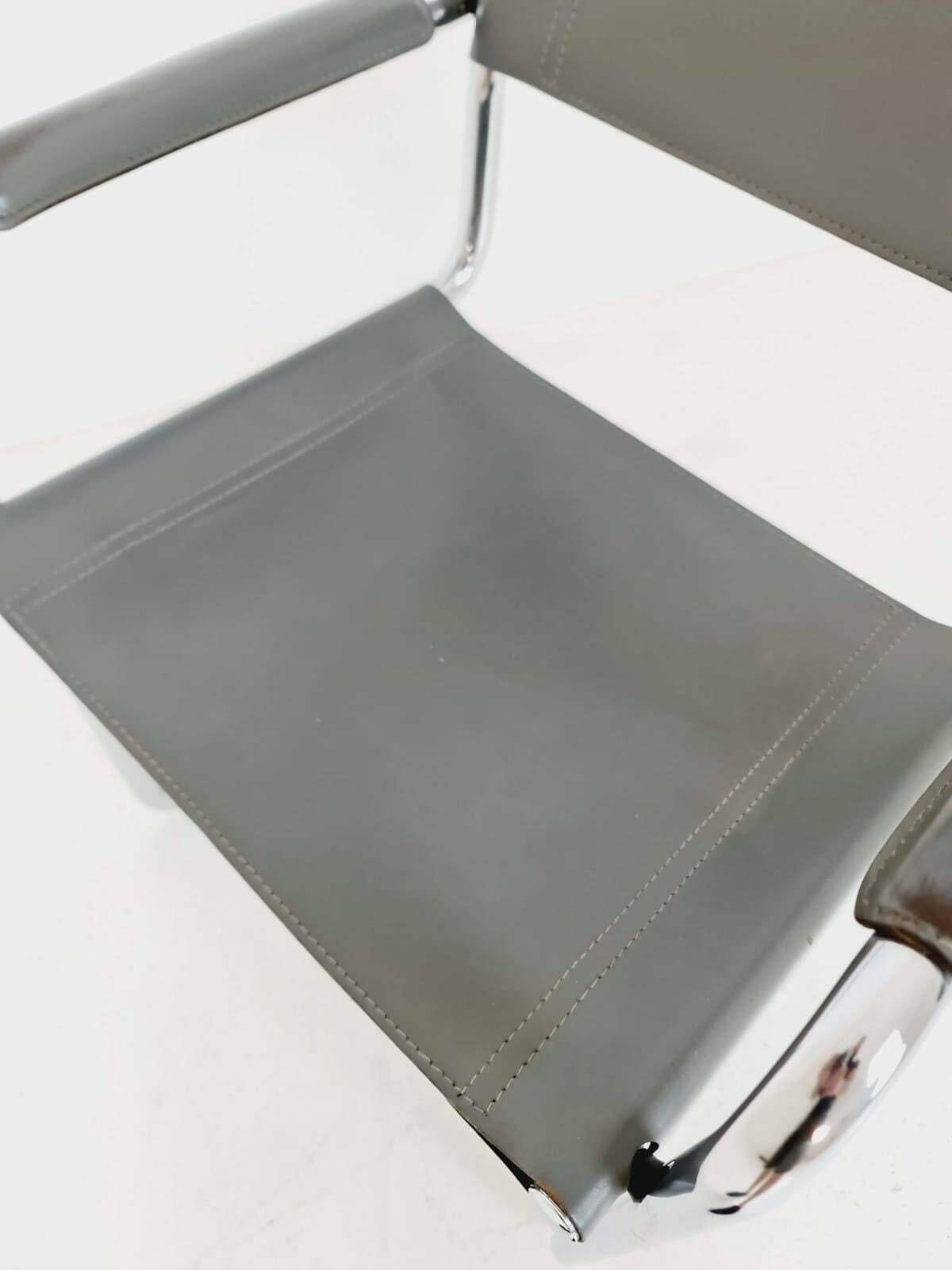 1 Of 4 Original Model Mg5 Centro Studi Desk Grey Leather Chair By Mart Stam & Marcel Breuer For Matteo Grassi, 1970s photo vintage