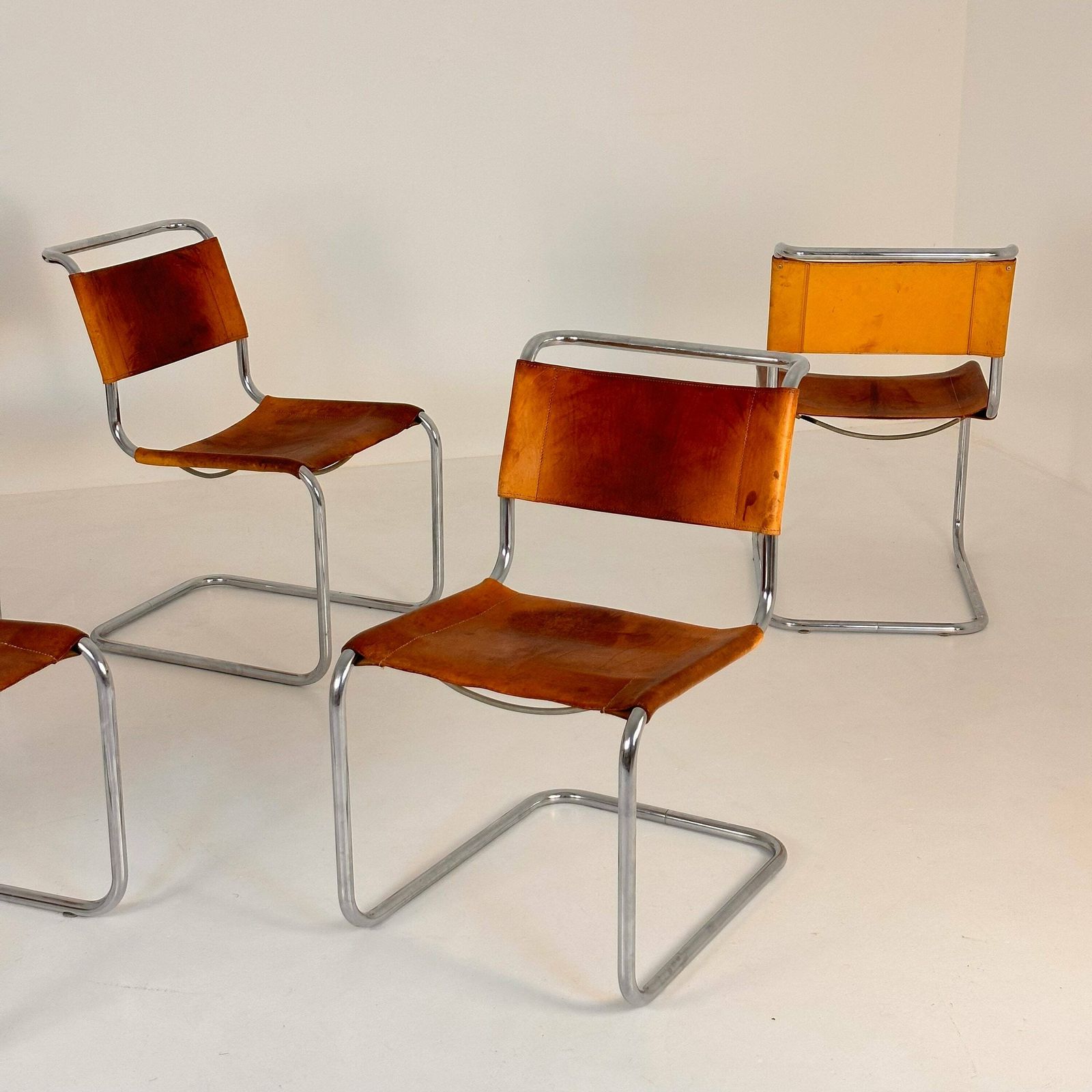 Set Of 4 Mid Century Vintage S33 Cognac Chairs By Mart Stam & Marcel Breuer From Thonet 1980s photo furniture