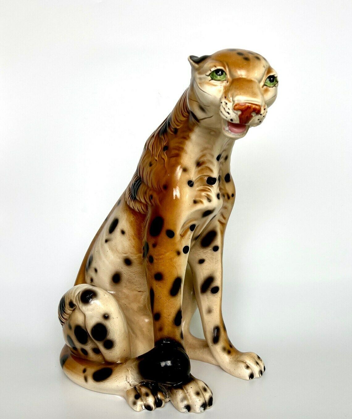 Xl Vintage Hand Painted Ceramic Tiger Figurines 1970s