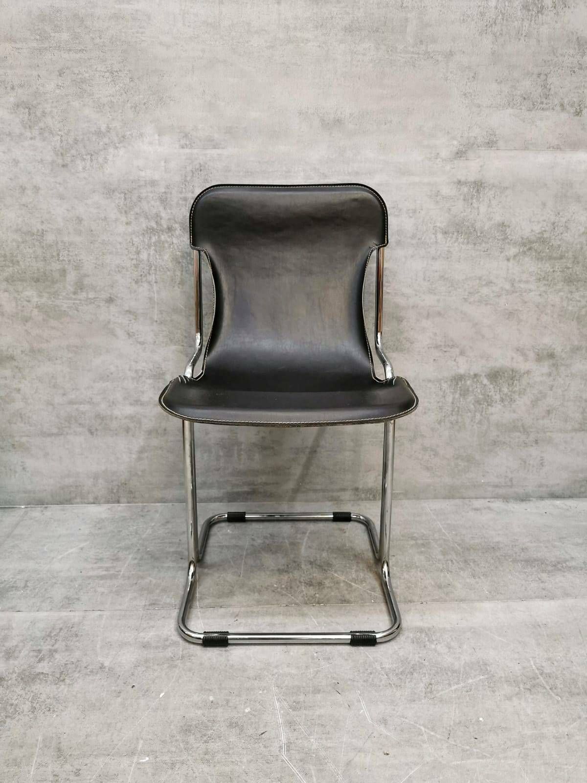 Leather & Chrome Tubular Sling Bauhaus Chair, Italy .1970s photo for sale