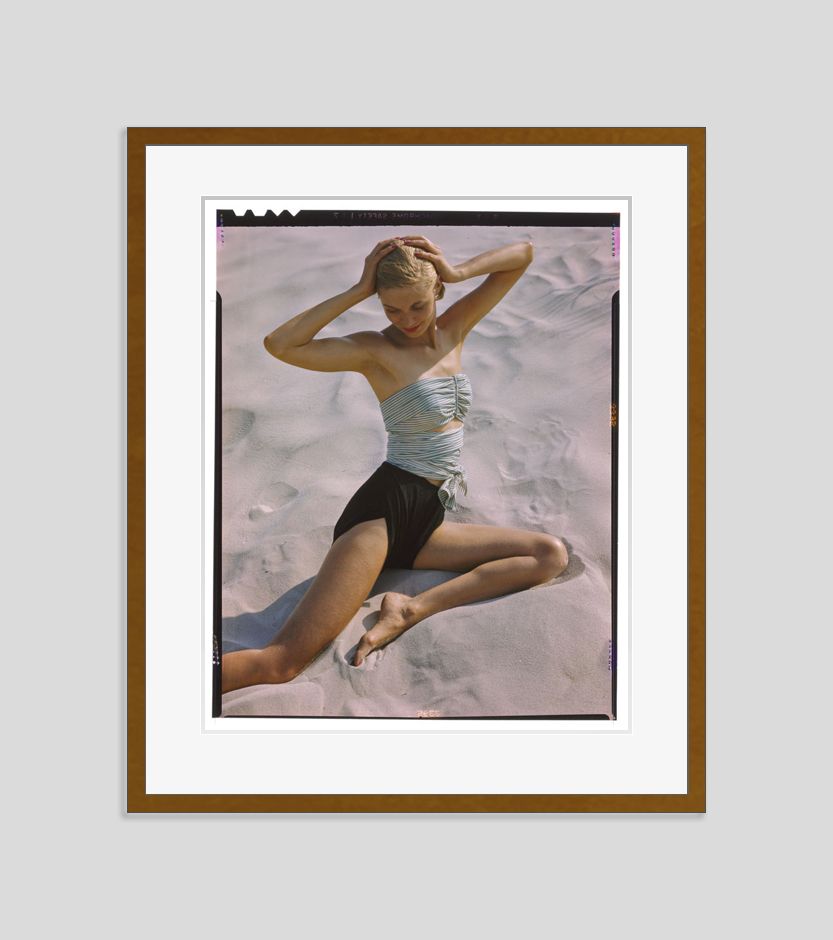Girl On The Beach By Toni Frissell Oversize Archival Pigment Print Framed In Brown