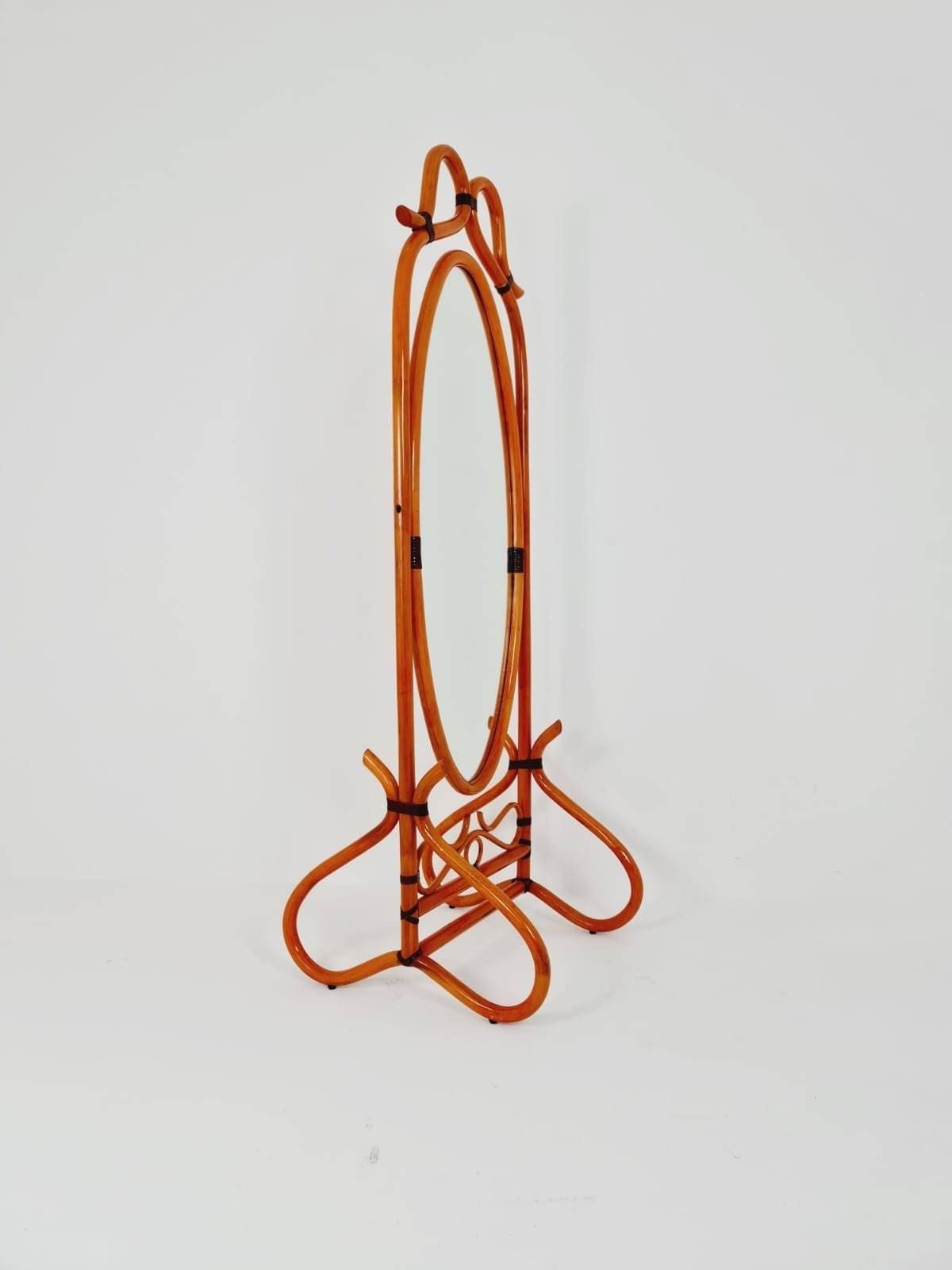 Mid Century French Bentwood And Rattan Floor Mirror 1900s