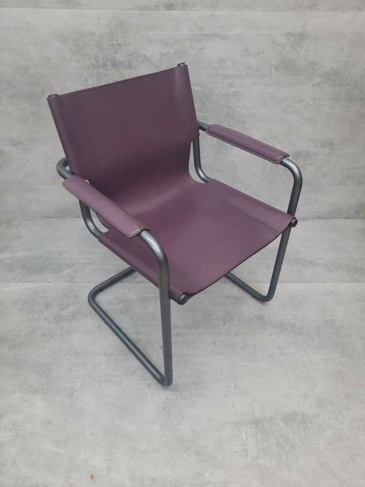 1 Of 3 Matteo Grassi Visitor Chair In Purple Leather 1970s photo buy