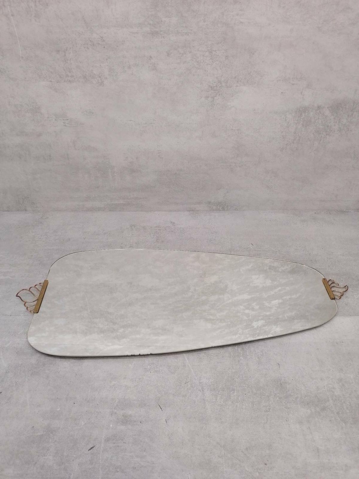 Mid Century Xxl Asymmetric German Brass Original Kidney Wall Mirror From The 60s Model Number 909 photo furniture