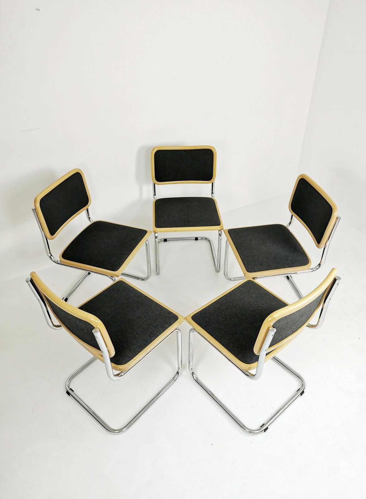 Set Of 5 Marcel Breuer B32 Upholstered Cesca Chair, Bauhaus Design By Bene photo for sale