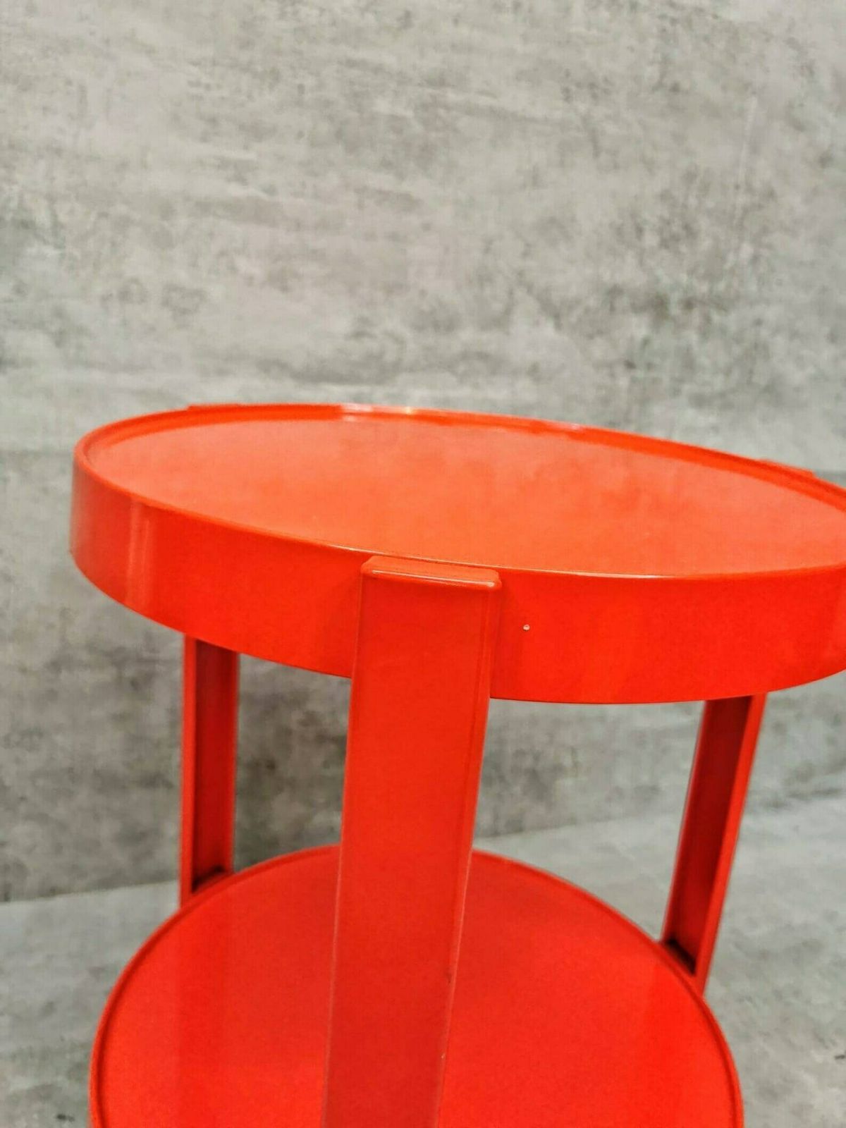 Mid Century Orange Plastic And Metal Chrome Round Italian Bar Cart 1950s photo furniture