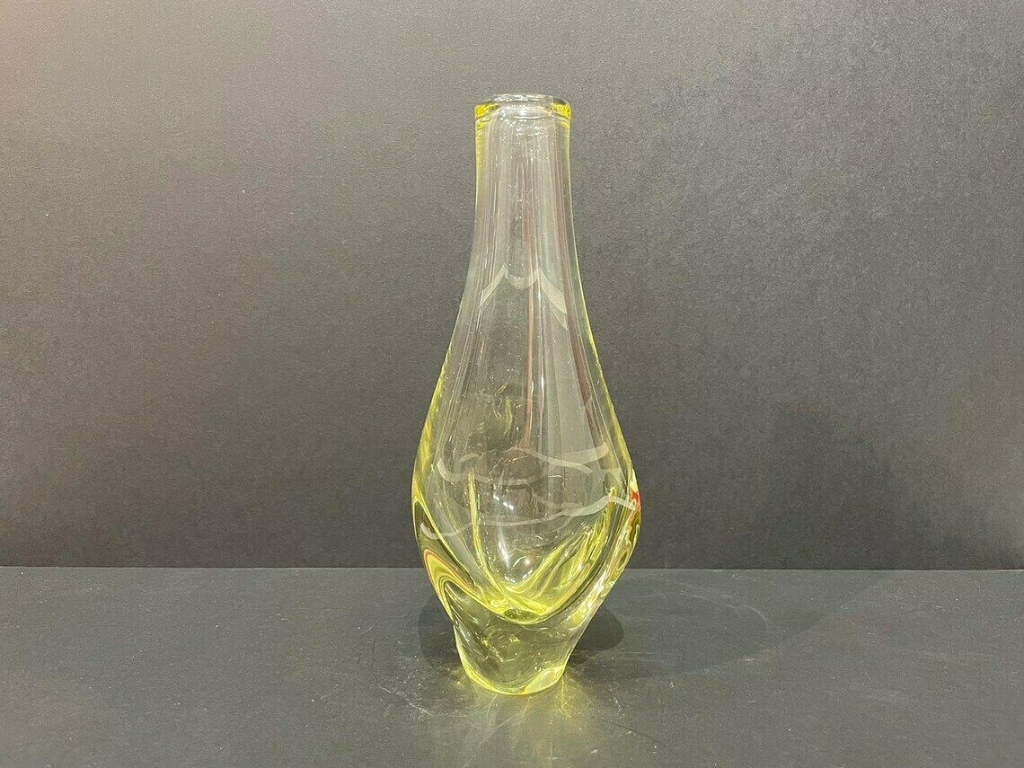 Lemon Yellow Glass Vase, Miloslav Klinger For Zelezny Brod Sklo (Zbs), 1960s photo for sale