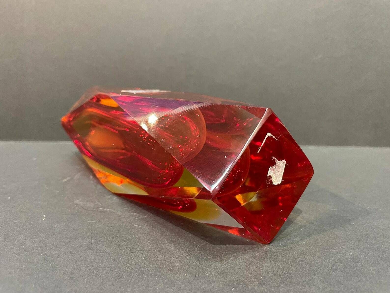 12 Sided Faceted Muranovase Sommerso Mandruzzato Signed, 1960s photo vintage