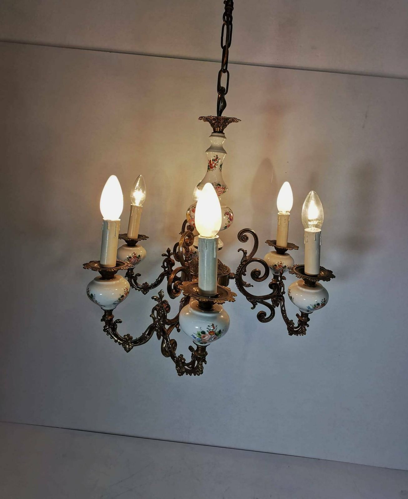 Italian Bronze And Porcelain Neoclassical Art Deco Chandelier 1930s photo furniture