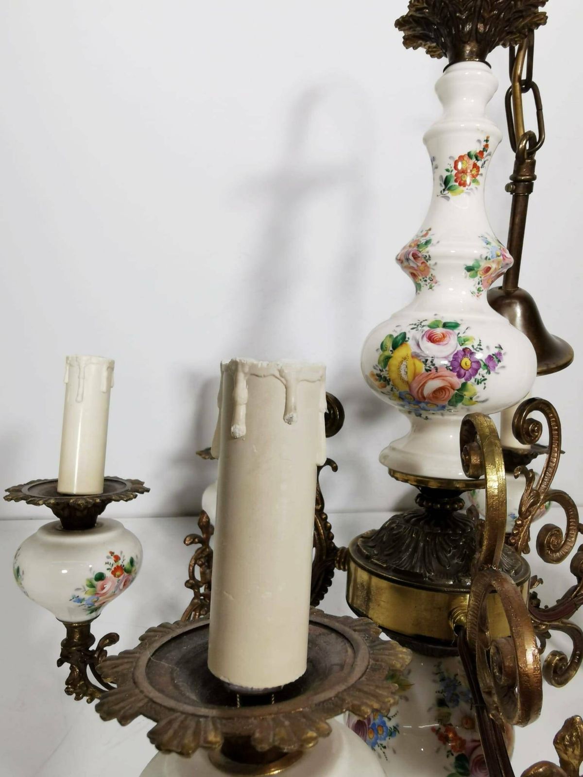 Italian Bronze And Porcelain Neoclassical Art Deco Chandelier 1930s photo buy