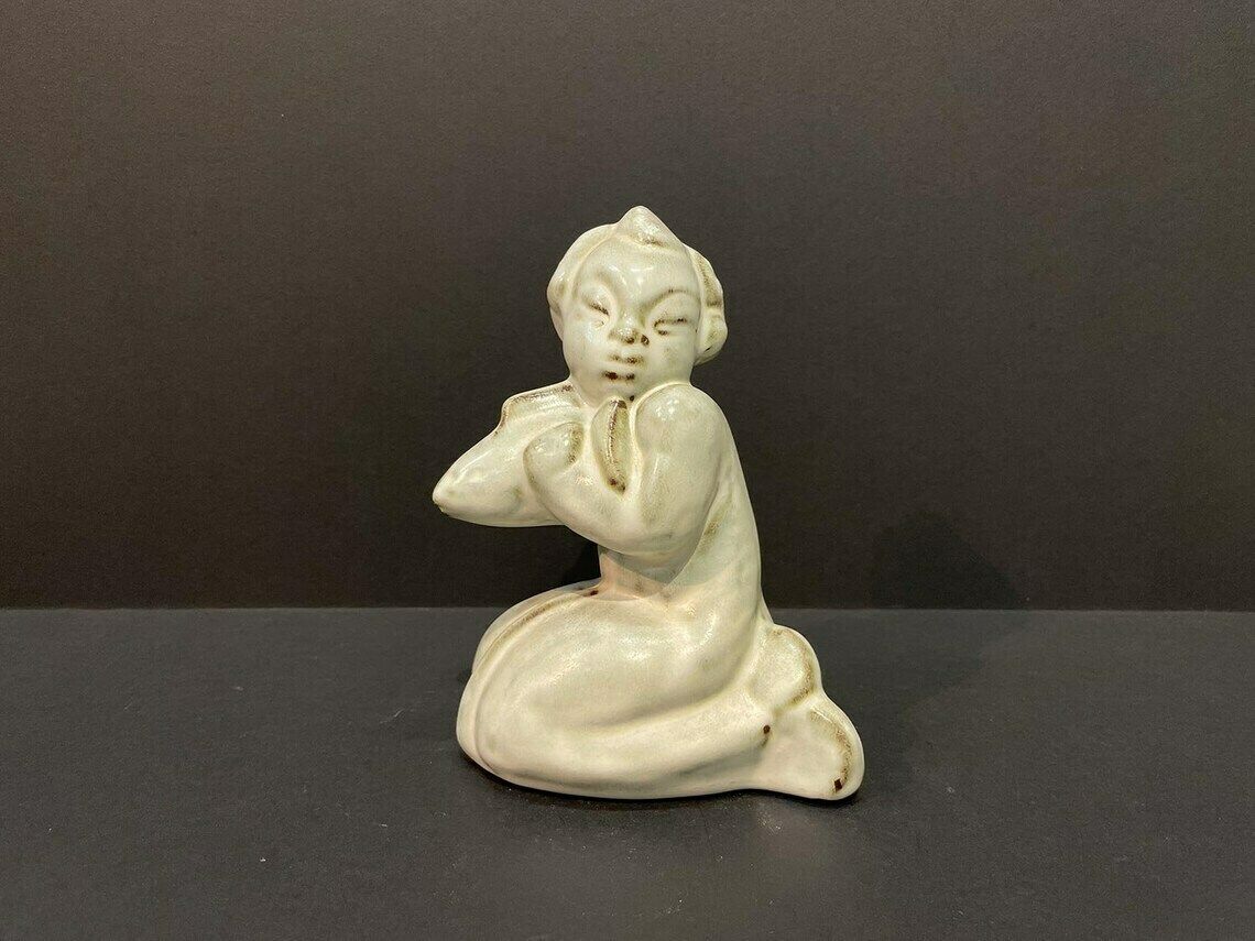Maggie Wibom For Gefle Ceramics, White Art Deco Figurine, Mermaid, Signed, Swedish 1930s
