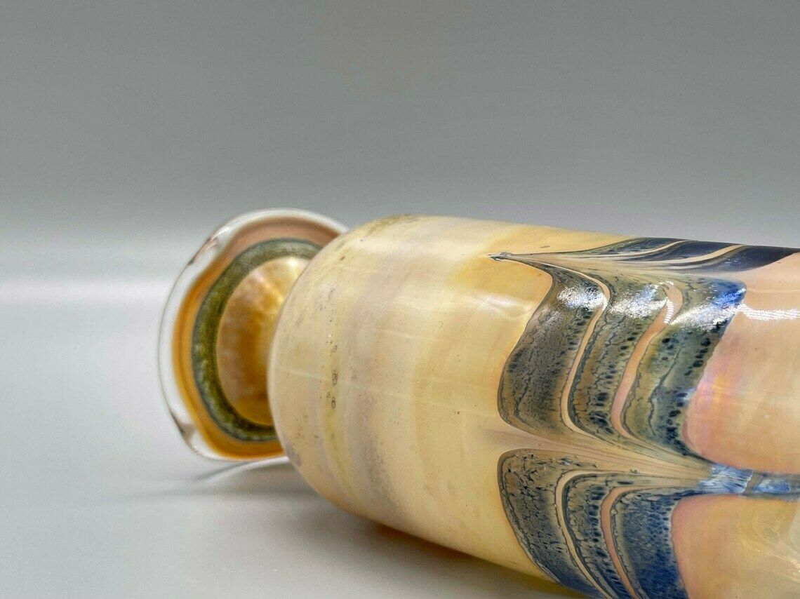 Very Beautiful Yellow, Chamois Transparent Cylindrical Studio Glass Vase, Hand Blown, Very Light, 1980s, Vintage photo buy