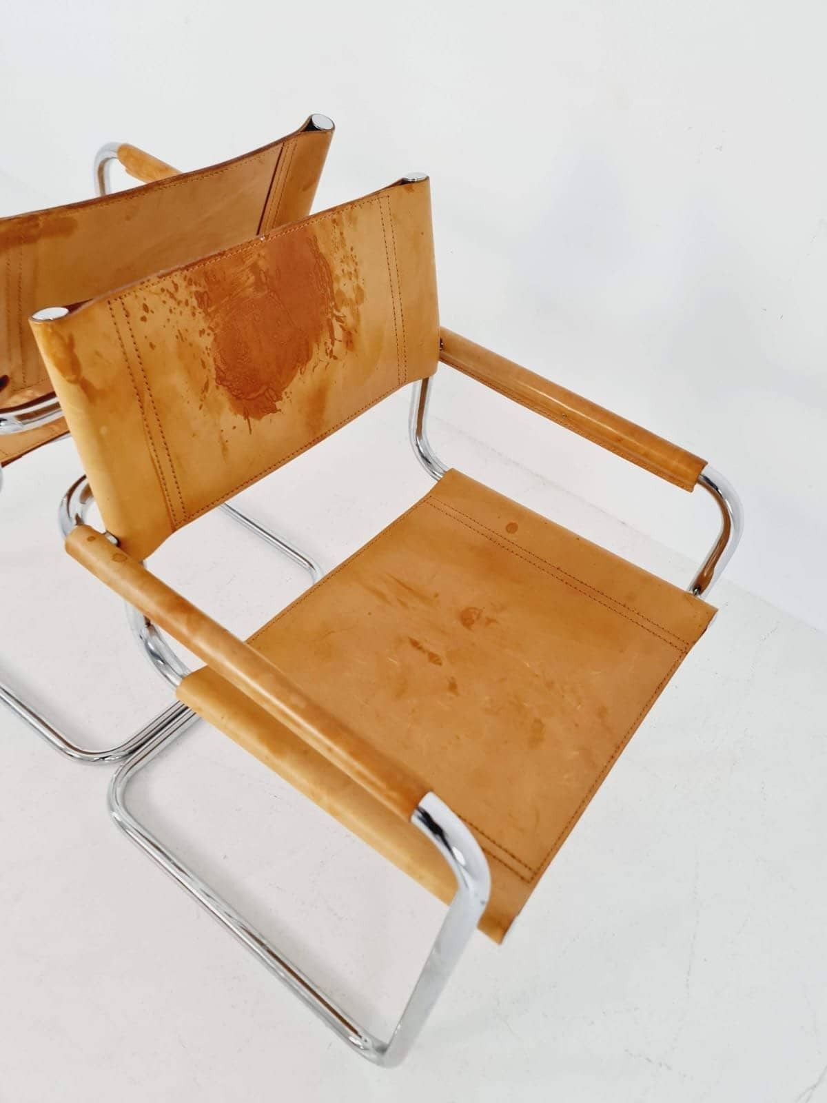 Set Of Tow Bauhaus Cognac Original Desk Chair By Mart Stam & Marcel Breuer For Fasem Italy 1980s photo buy