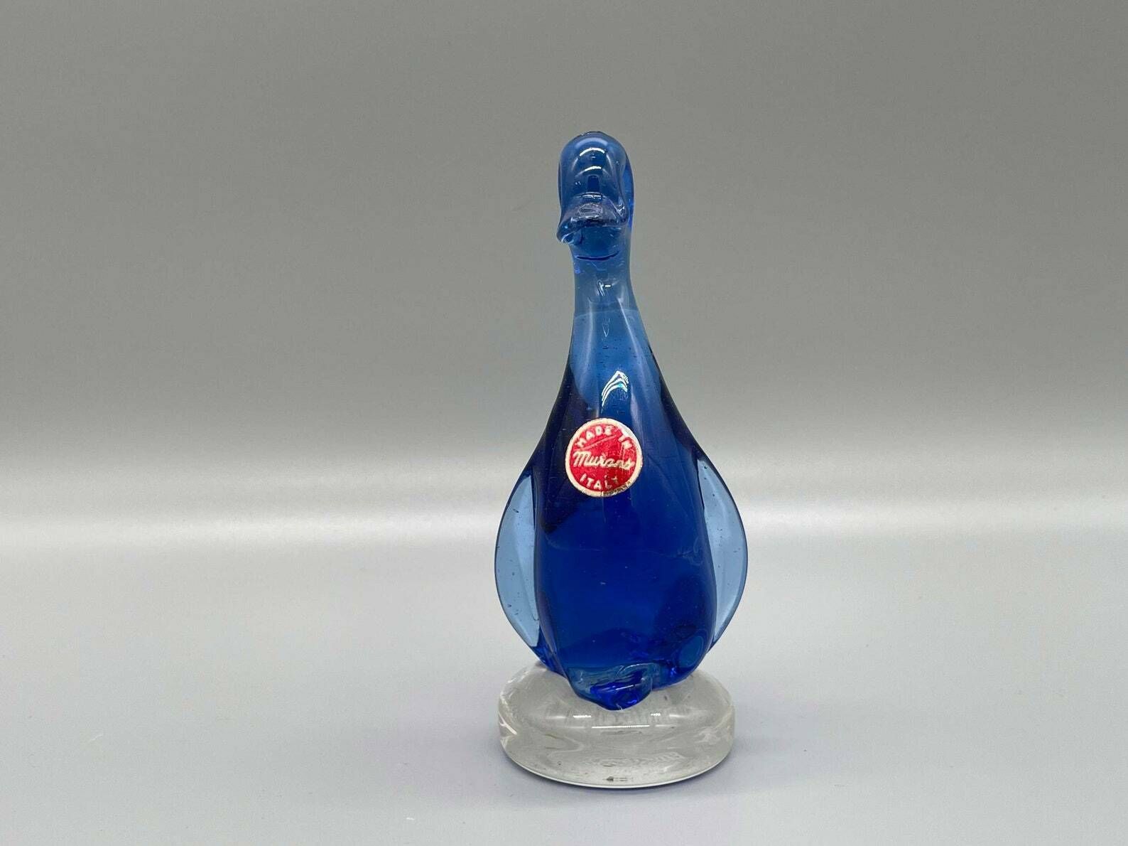 Murano Blue Duck On Base Sommerso Signed 1960s
