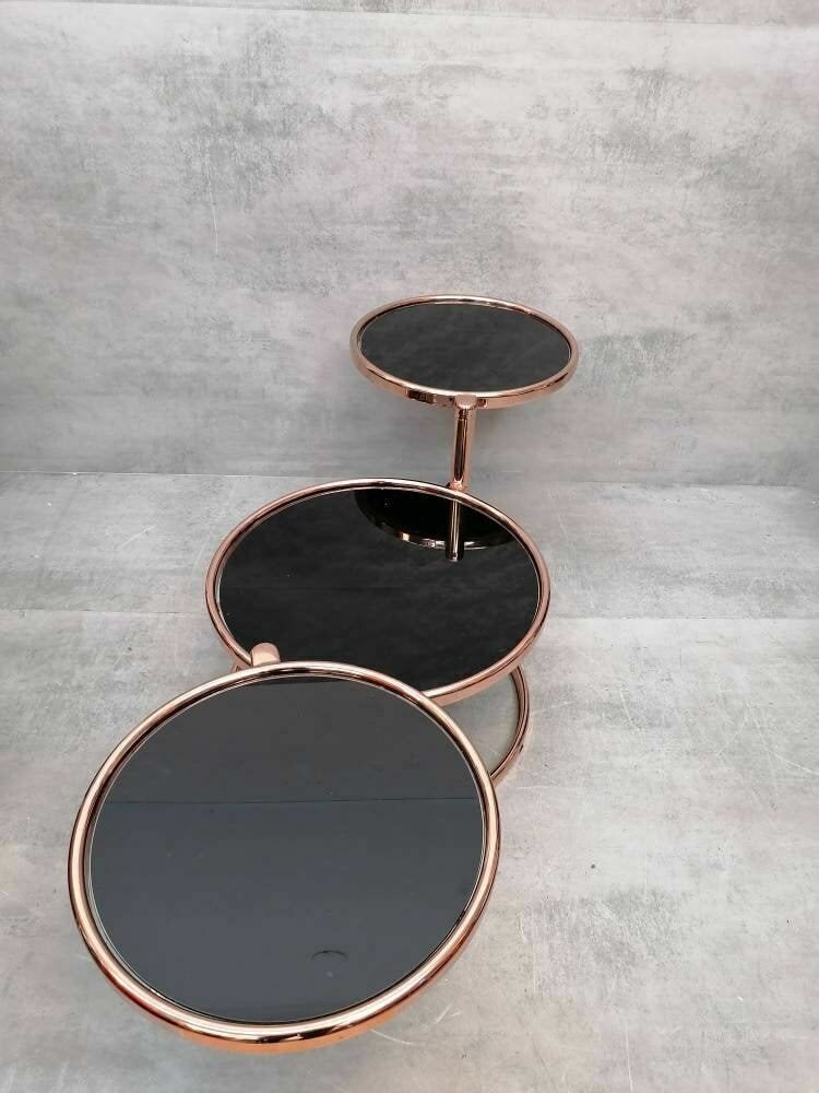 Mid Century Rose Gold And Black Glass 3 Tier Swivel Coffee Table By Milo Baughman Bauhaus photo Furniture