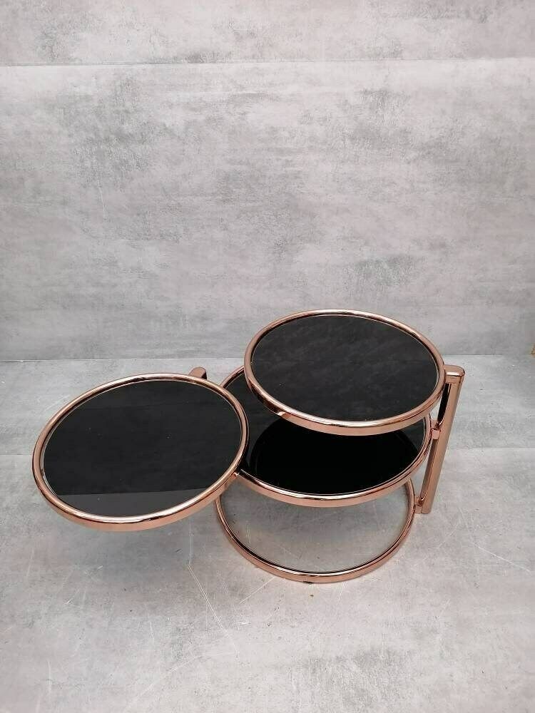 Mid Century Rose Gold And Black Glass 3 Tier Swivel Coffee Table By Milo Baughman Bauhaus photo vintage