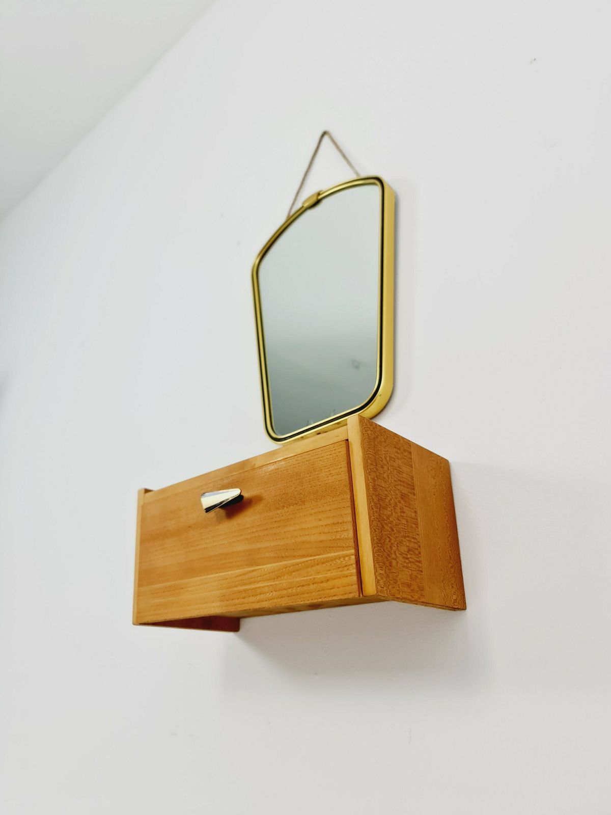 photo furniture Mid Century Asymmetric German Brass Original Kidney Wall Mirror With Shelf From The 60s Model Rockabilly