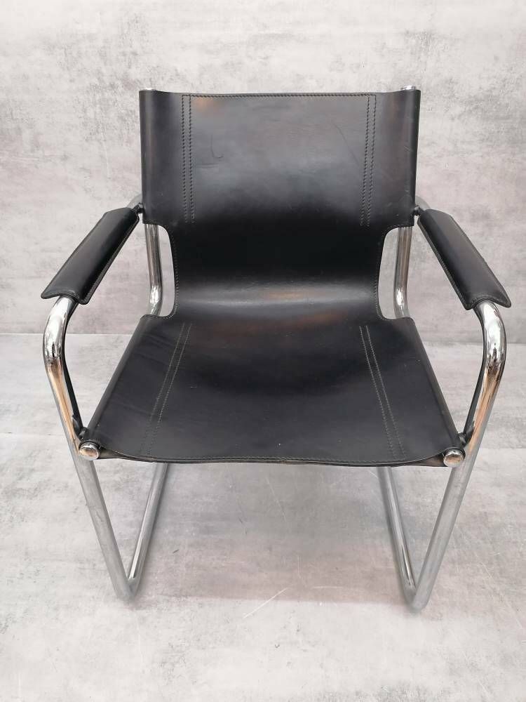 1 Of 4 Orginal Matteo Grassi Bauhaus Design Visitor Chair Black Leather 1970s photo furniture
