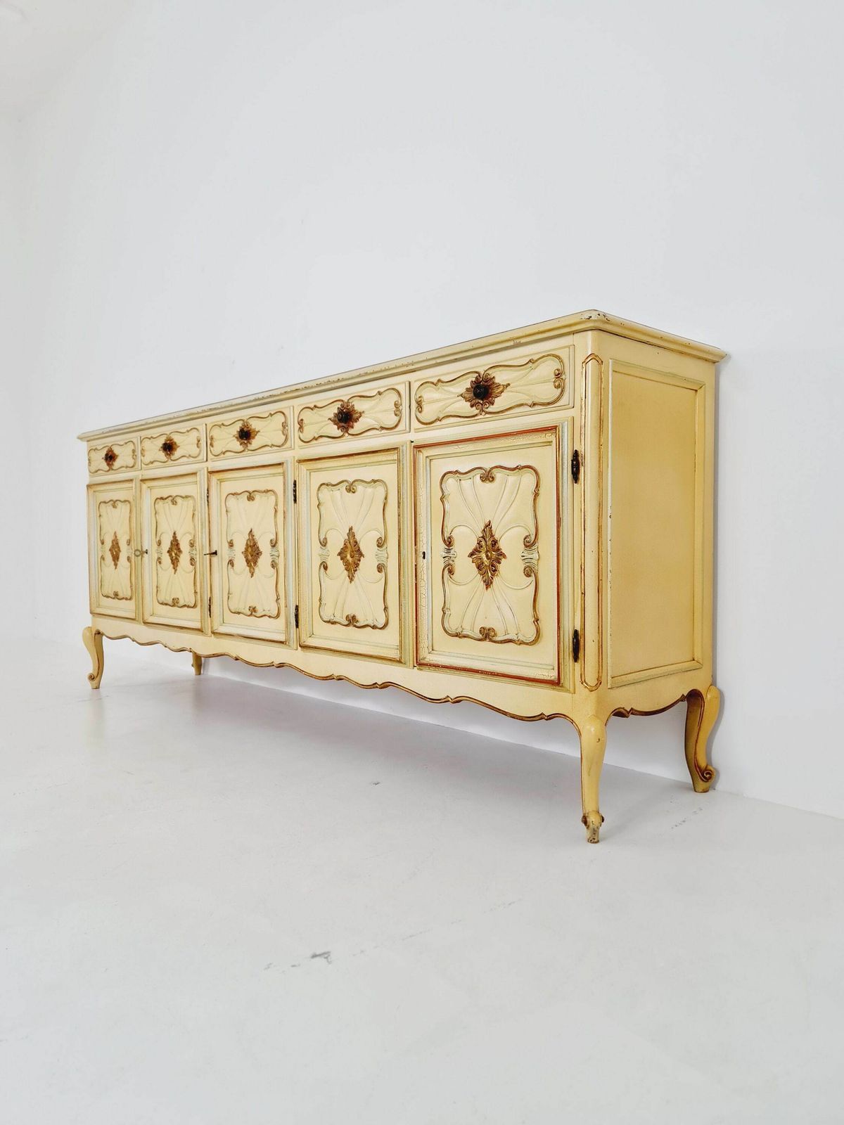 Super Rare Antique French Giant Venetian White Lacquered Sideboard Louis XIV photo furniture