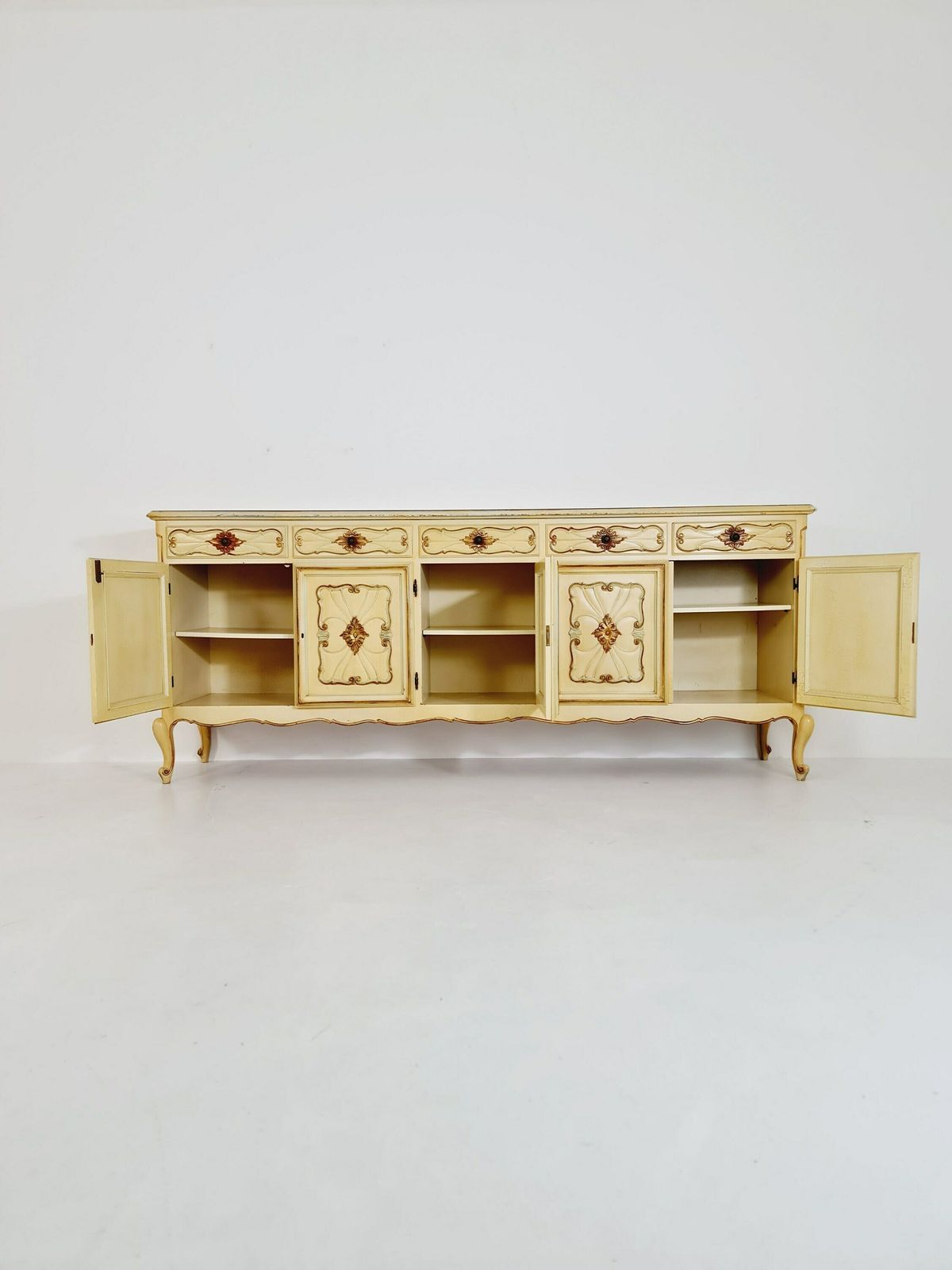 Super Rare Antique French Giant Venetian White Lacquered Sideboard Louis XIV photo Furniture