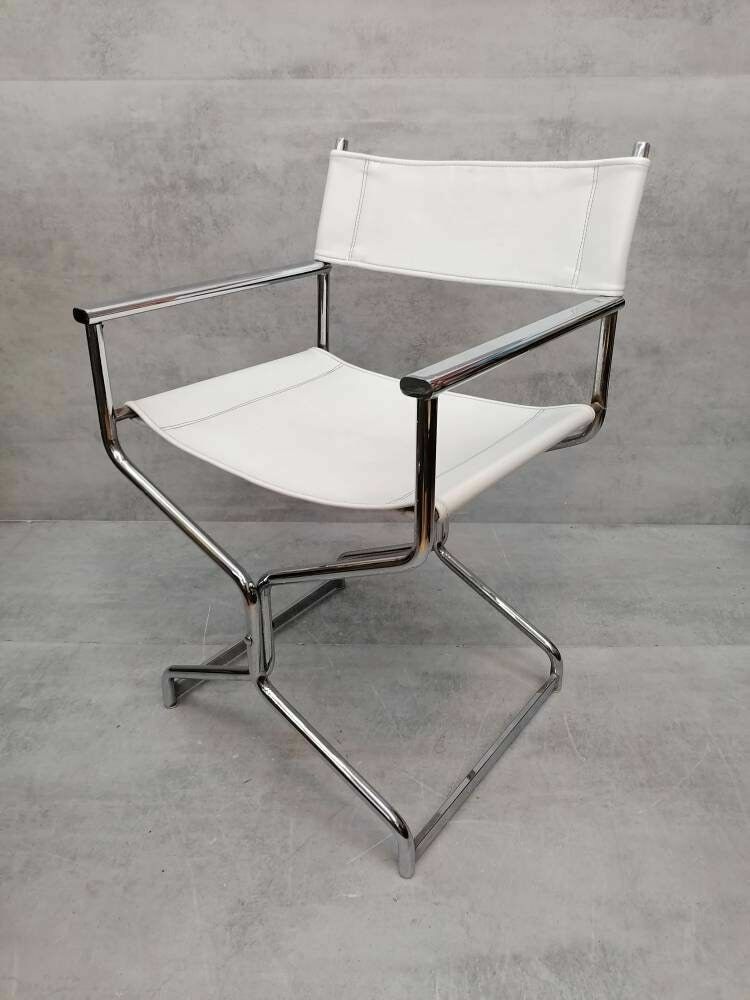 Mid Century Modern Arrben Director's Chair In Chrome And White Leather 1980s photo 485.0