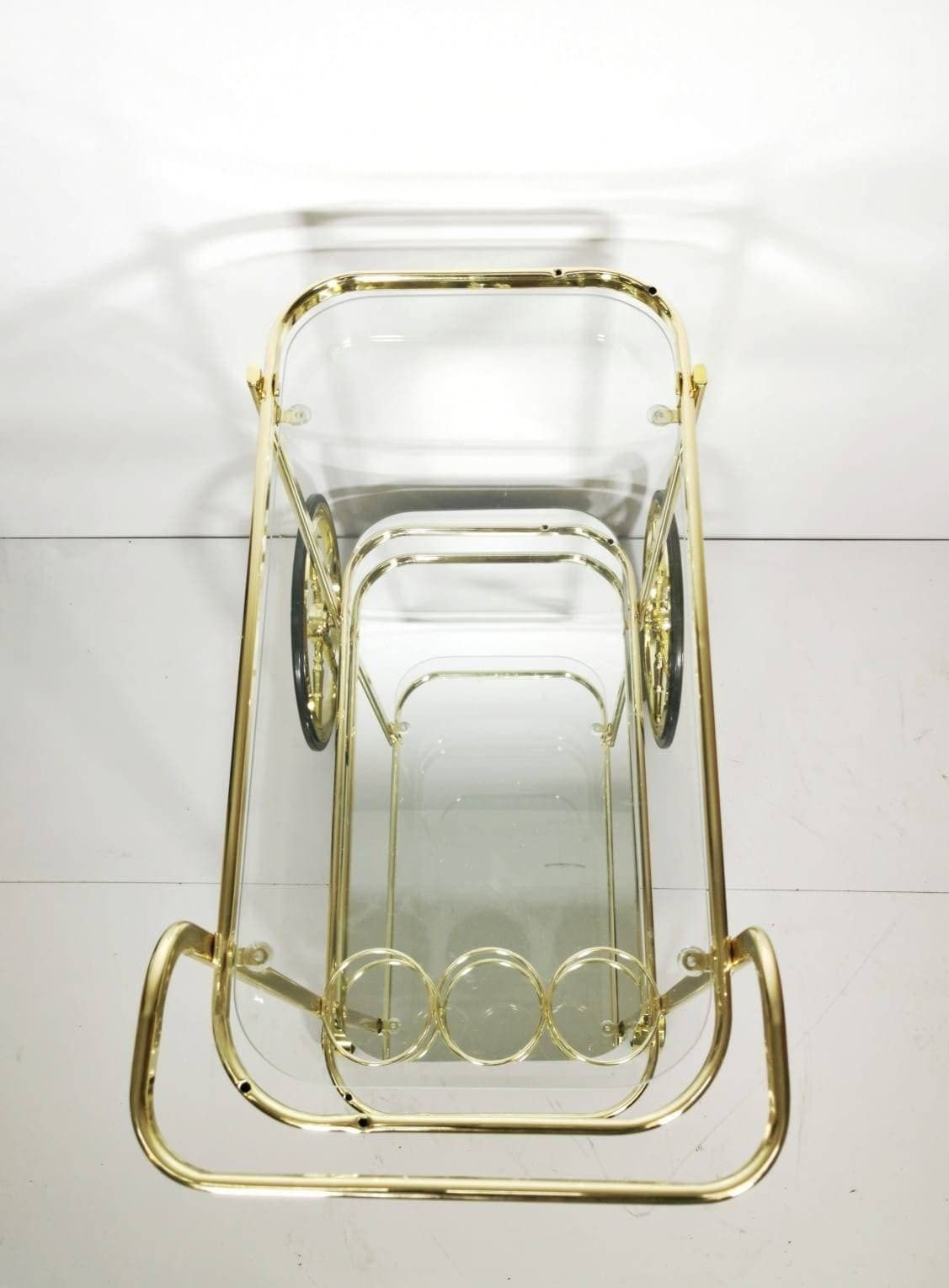 Hollywood Regency Bar Cart , Vintage Brass Two Tier Cart With Smoked Glass 1960s photo buy
