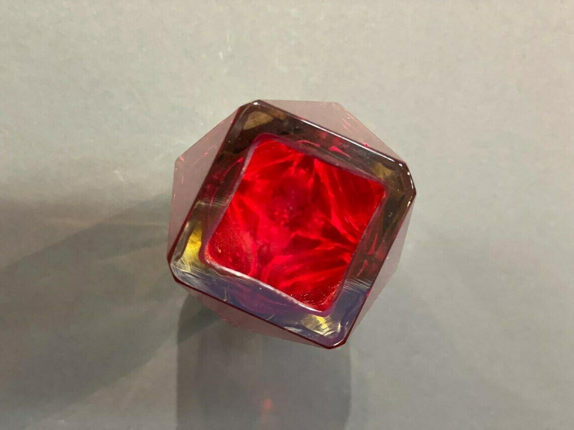 Mandruzzato Vase, Murano, Ruby Red And Yellow Summer Ovase With 12 Facets, Signed, 1960s photo Home Decor