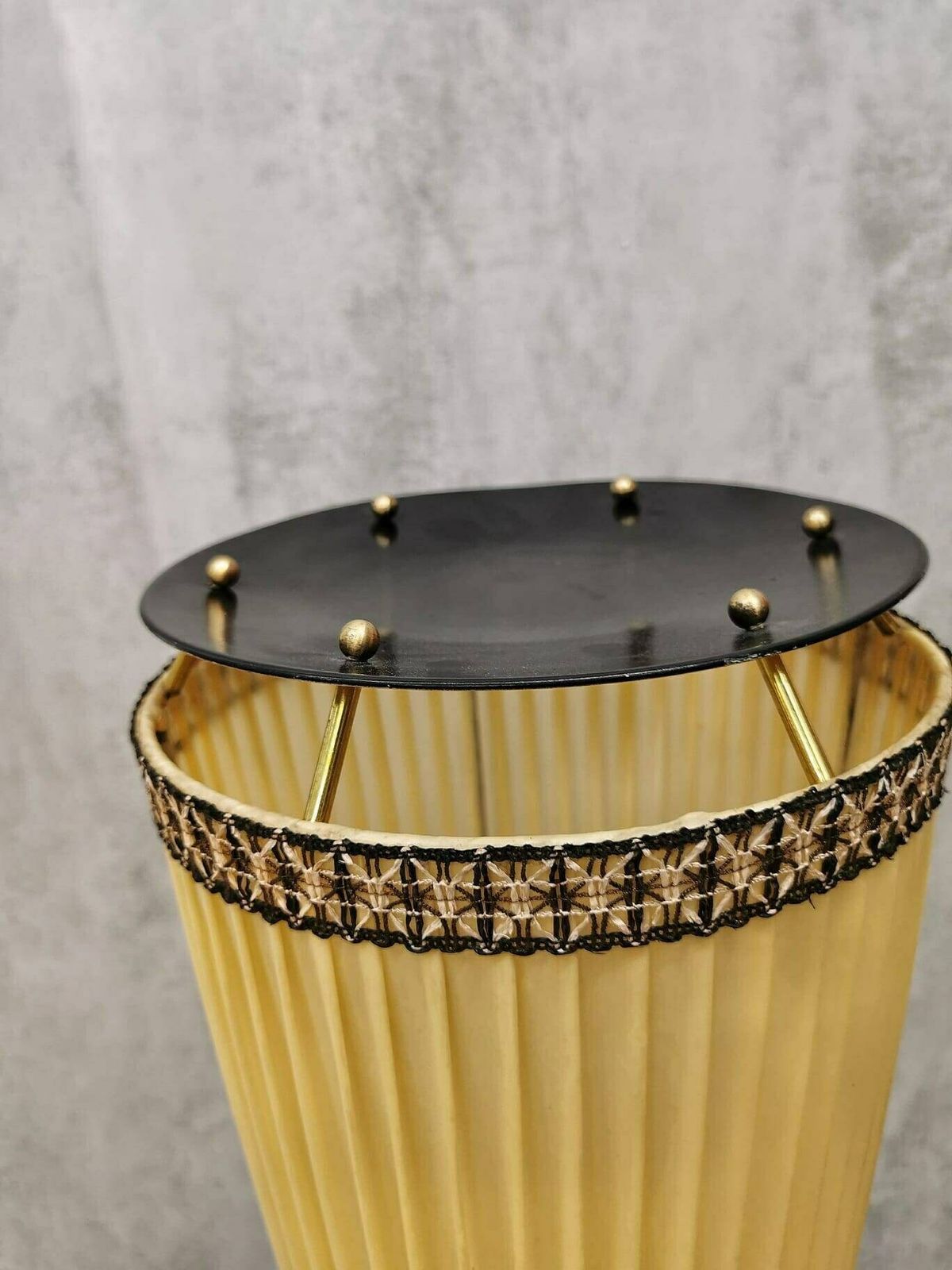 Mid Century Modern Brass And Illustrated Fabric Floor Lamp, 1950s, Germany photo vinterior
