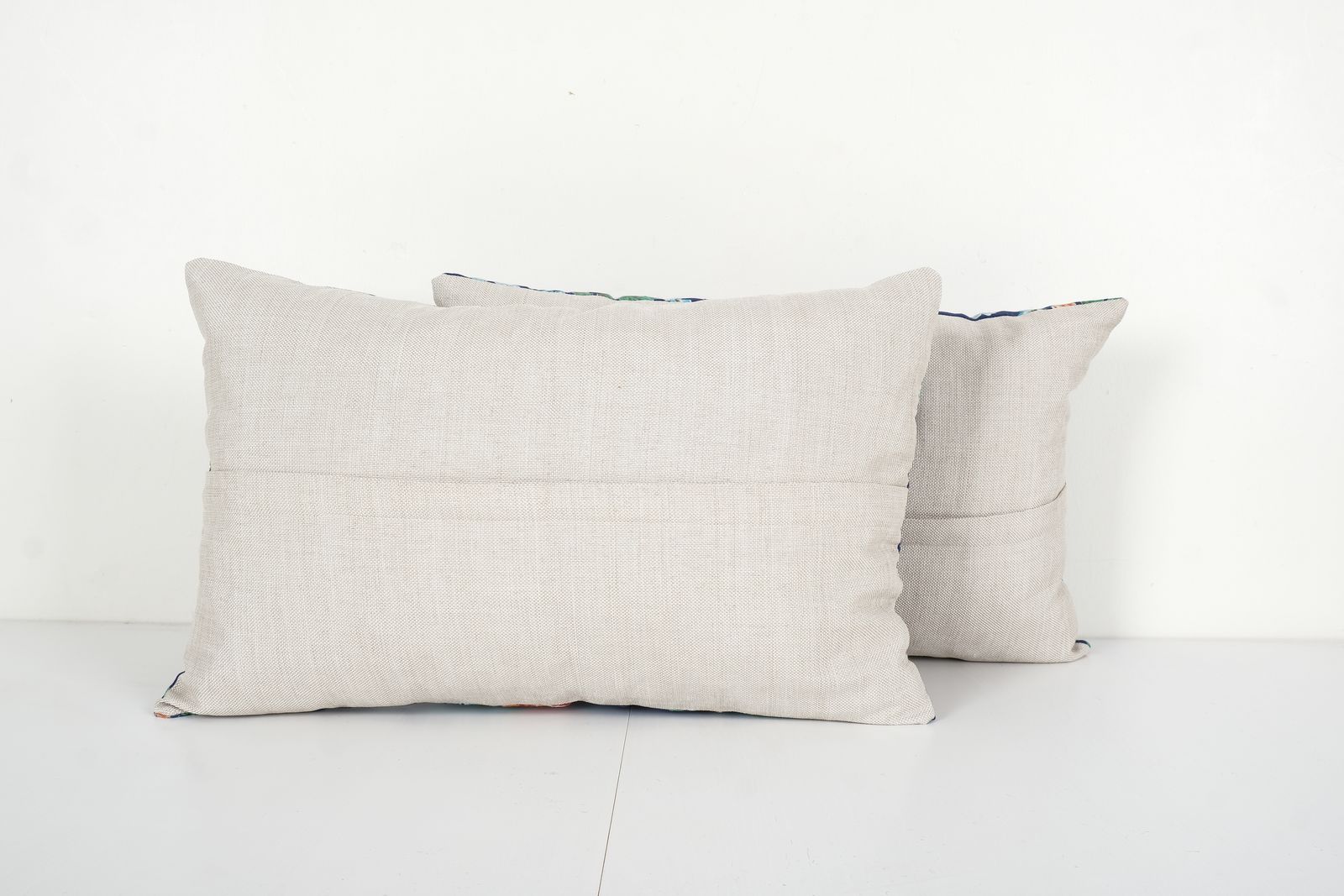 Blue Uzbek Roller Printed Pillow Cover   Set Of Two Uzbek Lumbar Cushion 14'' X 22'' photo for sale