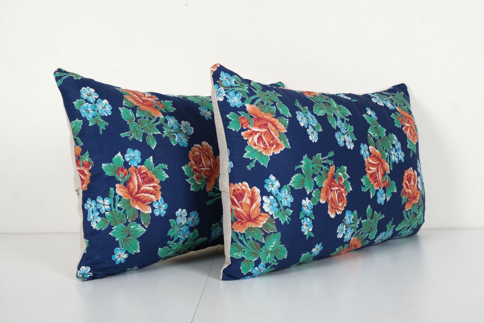 Blue Uzbek Roller Printed Pillow Cover   Set Of Two Uzbek Lumbar Cushion 14'' X 22'' photo 75.0