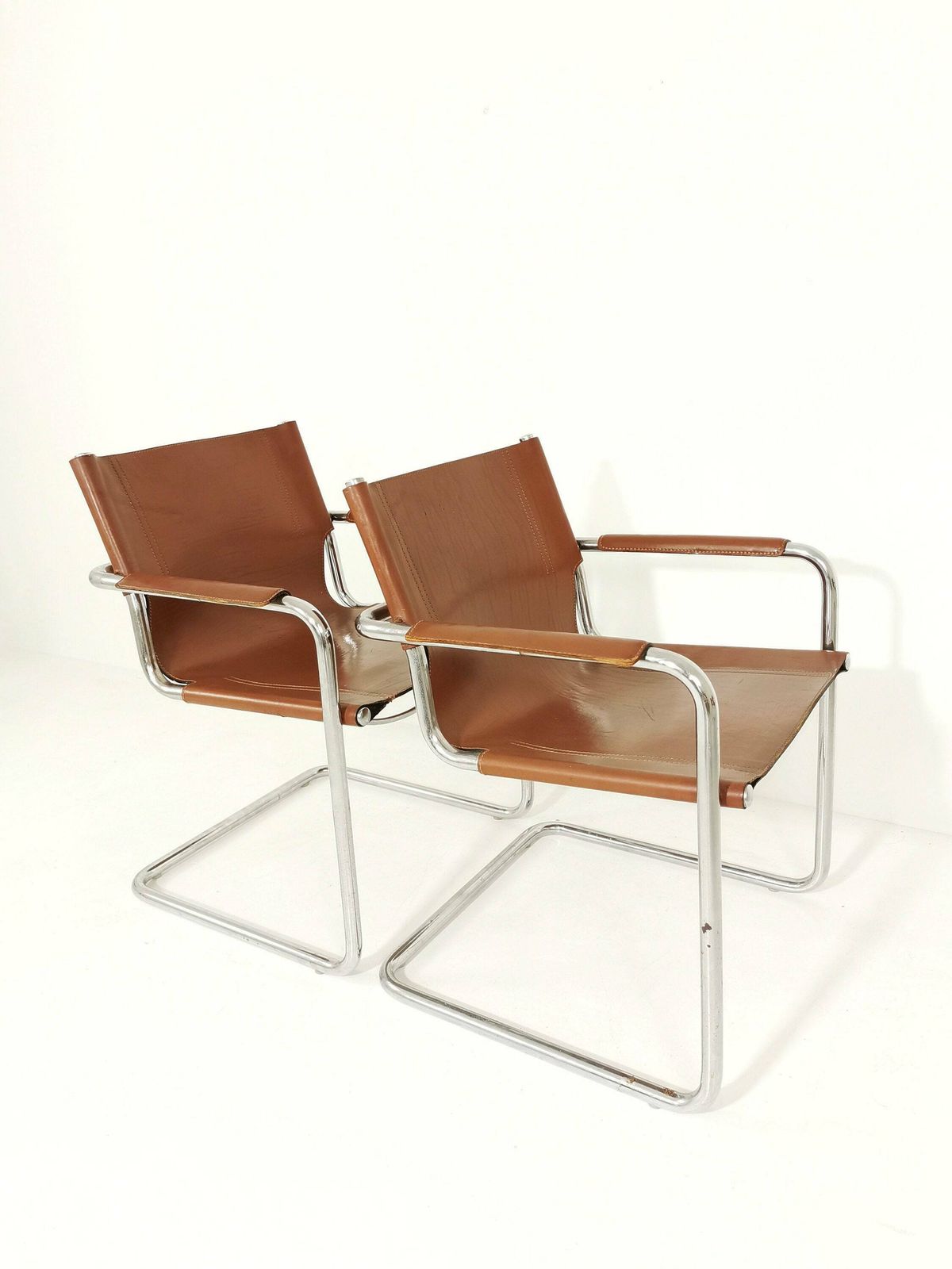 photo for sale 1 Of 2 Matteo Grassi Original Bauhaus Design Visitor Chair Tan Congac Leather 1970s