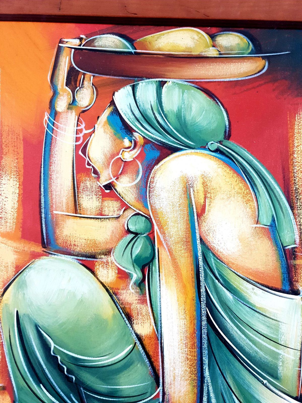 Large, Colourful, African Painting In Recycled, Polished Wood Frame photo Art