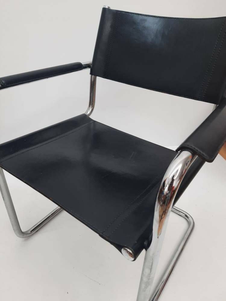 1 Of 8 Original Model Mg5 Centro Studi Desk Black Leather Chair By Mart Stam & Marcel Breuer For Matteo Grassi, 1970s photo Furniture